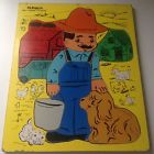 195-1 Playskool Vintage Wooden Farmer Puzzle 14 Piece Complete Cat Dog Pig Sheep