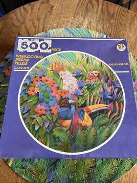 American Publishing 078581065022 Vtg 1990 500 Pc Round Puzzle Leo Monahan Inch Paper Parrots