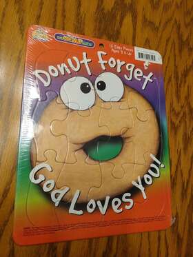 Bean Sprouts 707529028095 Vintage New Sealed Christian Donut Man God Loves You Cardboard Puzzle For Kids
