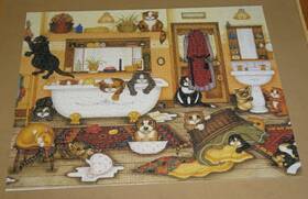 02-0113 Bits And Pieces Linda Jane Smith Art - Bathroom Kittens 1000 Piece Cat Puzzle Assembled