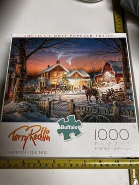 36262 Buffalo Games 079346115877 New Terry Redlin Trimming The Tree 1000 Piece Jigsaw Puzzle Sealed