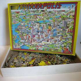 Buffalo Games 079346973163 Vtg 513 Pc. Puzzle Aerial View Of Indianapolis Circle City Downtown Art 1991