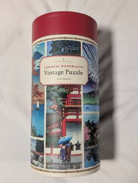 Cavallini & Co 781639470075 Japanese Woodblocks 1000 Piece Puzzle W Tube And Bag Vintage