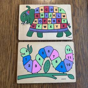 Chadwick Miller 044941302281 Vtg 2 Wooden Puzzles Counting Alphabet Learning Non Toxic Paint