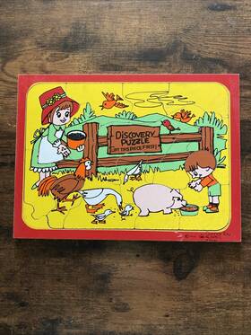 Connor Toy 076476031541 Vintage 1976 14 Piece Wooden Discovery Puzzle Farm Animals