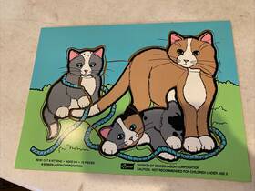 29181 Connor Toy Conner Vintage Wooden Puzzle Cat And Kittens With String 10 Pc #29181 Cl2