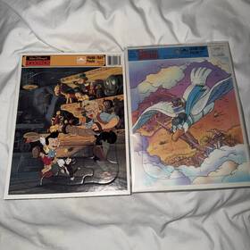 Disney 033500040825 Lot Of 2 Golden Frame Tray Puzzle Walt The Rescuers Down Under Pinocchio