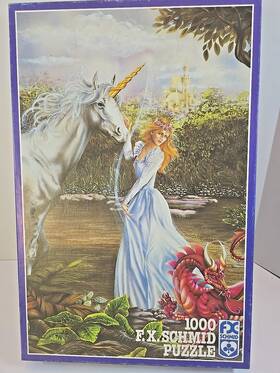 F.x. Schmid 004618982426 Vintage 1994 Fx 1000pc Puzzle Reverie 98242 Unicorns Princess Complete