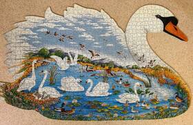 F.x. Schmid 099252780020 Swan Lake Fx 2000 1000 Piece Shaped Jigsaw Puzzle Complete