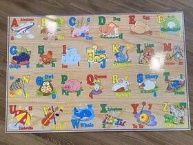 27711 First Learning 834162000635 Wooden Double-sided Floor Puzzle 26 Pieces Letters Numbers