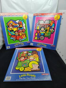 Fisher-price 021081011105 3 Vintage 1997 Little People Pop Out Frame Tray 6 Piece Puzzles