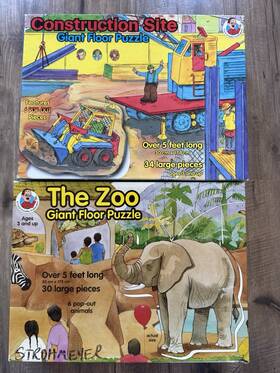 Frank Schaffer Publications 017257565091 1993 The Zoo 1996 Construction Site Giant Floor Puzzle By Vintage
