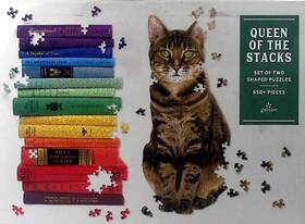 Galison 780735360136 Queen Of Stacks Set Two Shaped Phat Dog 650 Cat 8 X 17 Books 10x16 Puzzle
