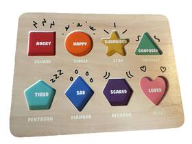 Giggle Scape 079346255016 Wooden Block 8 Puzzle Pieces Mood Shapes Learning Activity Tool Toy