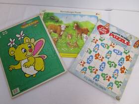 Golden 005556066315 Lot Of 3 Vtg Modern Frame Tray Puzzles- Care Bears Wuzzies Hasbro 83ft 85ft 14ft