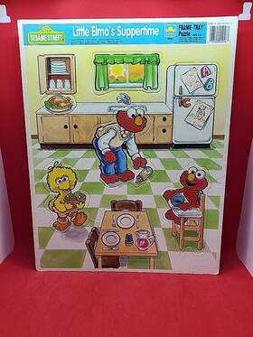 4046c Golden 033500040467 Sesame Street Little Elmos Suppertime Frame Tray Puzzle 14.5 Inch 1991