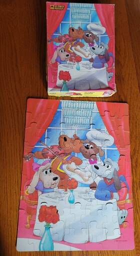 4329 Golden 033500046292 Pound Puppies Lovable Huggable Jigsaw Puzzle Complete 1986 Vtg 63 Piece See