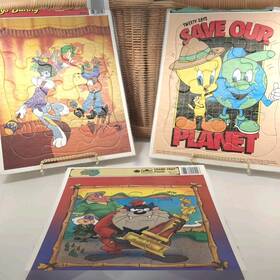 Golden 033500082085 Vtg Looney Tunes Frame Tray Puzzles-bugs Bunny Tweety Bird Taz Lot Of 3