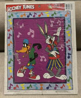 Golden Books 033500083389 Vintage Looney Tunes Childrens Puzzle Frame Tray 1994 Daffy And Bugs Bunny Warner