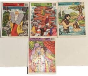 Golden Books 033500937002 Vintage Lot 4 Frame-tray Puzzles Moses/red Sea/baptim/joseph