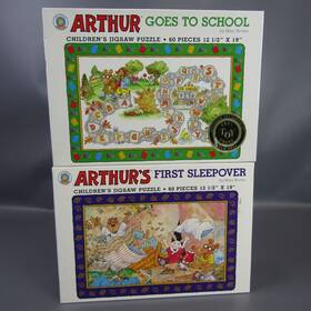 Great American Puzzle Factory 010563006746 Arthur Vintage Jigsaw Lot Of 2 Goes To School And First Sleepover 1996
