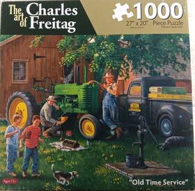 Great American Puzzle Factory 010563086236 Old Time Service 1000 Piece Jigsaw Charles Freitag John Deere Tractor