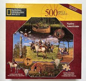 Hasbro 40852-3 National Geographic Native Americans 500 Pc Octagon Corkboard Puzzle Complete