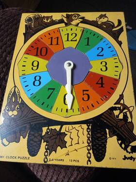 Judy/instructo 089863424987 1974 13pc Vintage Wooden Clock Puzzle. Some Ware And Tare On This Item Whic