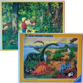 L.a. Larson 023850010015 Stjernespill La Qty 2 Vintage Secret Tray Puzzles Dinosaur And Nature