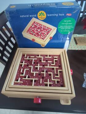Little Tree 062243094031 Vtg 1999 Wooden Labyrinth Steel Ball Marble Tilting Maze Game Learning Toy
