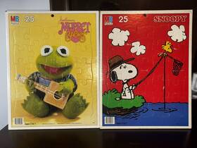 Milton Bradley 032244044809 2 Vtg 1984 Frame Tray Puzzle Kermit And 1965 Snoopy Gonzo 25 Pieces 11.5 X 14.5