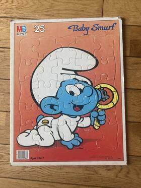 Milton Bradley 032244044861 Vintage 1984 Baby Smurf Tray Puzzle 25pc 14x12