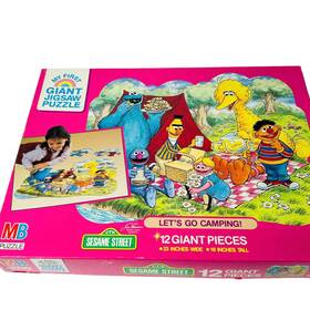 Milton Bradley 032244047626 Vintage Sesame Street My First Giant Jigsaw Puzzle Lets Go Camping 1988 Ages 3-5