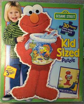 Milton Bradley 076930494455 Vintage 1998 Sesame Street Kid Size Puzzle Elmo With Fish Bowl 30 Pieces 3 Ft Tall