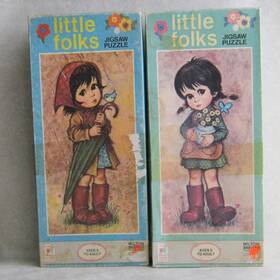4281-7 Milton Bradley Little Folks Jigsaw Puzzles Set Of 2 By Bev Vintage 1972 Big Eye