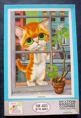 4894-6 Milton Bradley 1968 Mb Pity Kitty Puzzle Peaches Big Eye Cat 500 Pc Complete Vgc