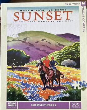 New York Puzzle Company 819844016746 Co. - Sunset Horses In Hills March 1934 -500pc
