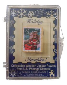 Peter Parker Puzzles 691102006283 Vtg 2000 Holiday Stamples Usps Mini Wooden Jigsaw Puzzle Santa Entering Chimney