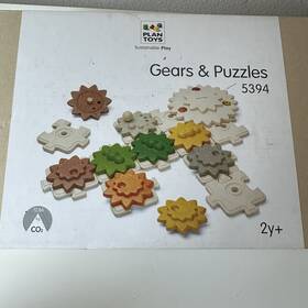 Pt5394 Plan Toys Gears And Puzzles 22 Piece Sustainable Toddler Kids Play - Nib 5394