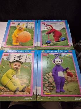 Playskool 032245006295 Lot Of 4 Teletubbies Woodboard Puzzles From 1998 Ages 1-3 Vintage
