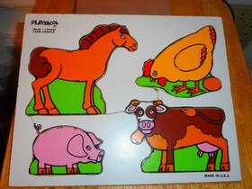 180-05 Playskool 155-22 Vintage Wooden Puzzle Farm Animals Age 2-8 Pzl