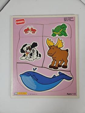 186-03 Playskool 188-02 Vintage 1987 Wooden Tray Puzzle Big And Little Animals