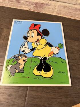 Playskool 19-016 Vintage Wood Tray Puzzle Minnie Mouse Rabbit 8 Pieces Disney