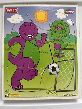 Playskool 328-18 Barney Baby Bop Soccer Wooden Tray Puzzle 8 Pc The Lyons Group 1997
