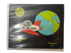 Playskool 330-14 Rare Vintage Space Moon Rocket 14 Piece Wooden Puzzle Missing