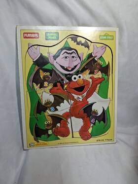 676-04 Playskool Vintage 1994 Wooden Puzzle Sesame Street The Count And Elmo