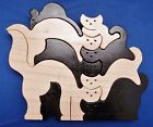 Puzzle Mouse Natural Wood Stacked Black Cats 8x6.5 Solid " Interlocking