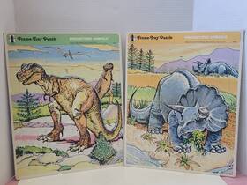 75901-2 Rainbow Works Pair Of Vtg Frame Tray Puzzle Prehistoric Animals Dinosaurs