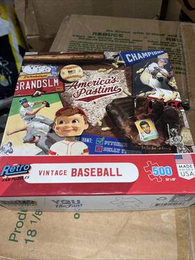 Retro Fan Puzzles 810030955313 Puzzle Vintage Baseball 500 Piece 24 Inch X 18 Complete