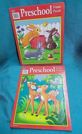 Roseart 072348050160 Preshool Frame Puzzle Rose Art 1993 7 Piece Bunnies And 8 Deer Fawns